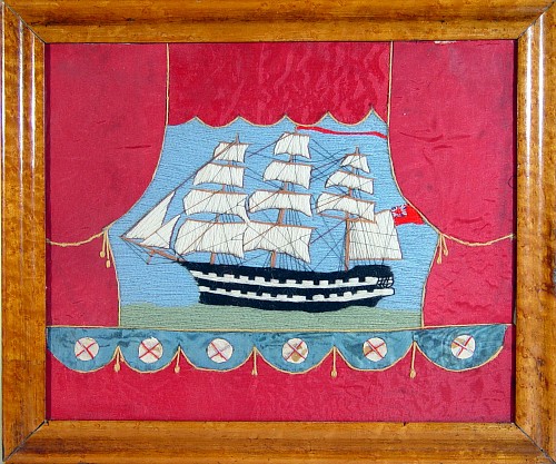 Inventory: An English Sailor's Woolwork picture of a ship, Circa 1880, SOLD &bull;
