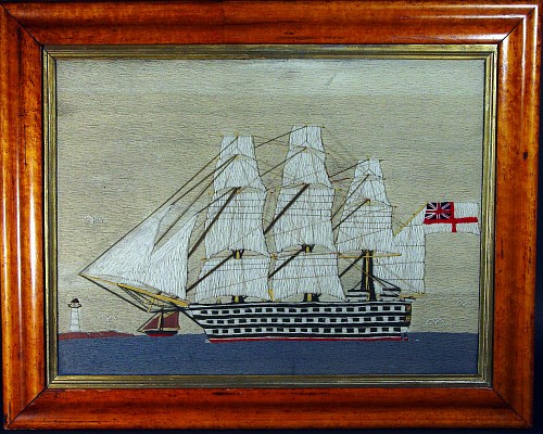 Inventory: An English Sailor's Woowork Woolie Picture of a Ship, Circa 1870-85., SOLD &bull;