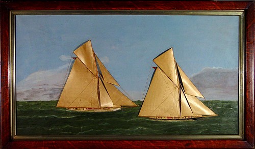Inventory: An American Silk and Canvas Picture of a New York Yacht Club Race, Thomas Willis, Circa 1885., SOLD &bull;