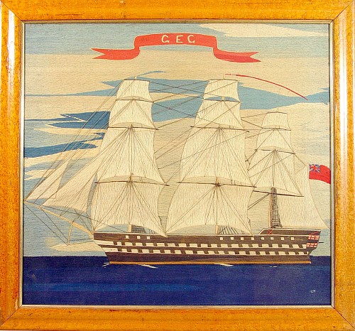 Inventory: A Fine Large English Sailor's Woolie with letters GEG on Banner, Circa 1870, SOLD &bull;