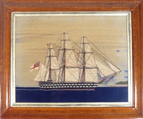 Inventory: A Sailor's Woolie of a Second Rate Royal Navy Ship Approaching Land, Circa 1870, SOLD &bull;