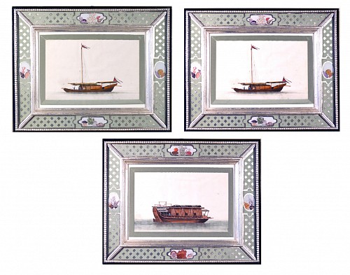 China Trade Chinese Watercolours of Sampans, (3)., Circa 1850 SOLD &bull;