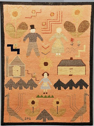 Inventory: American Folk Art Pictorial Cotton Hooked Rug, early 20th Century., SOLD &bull;