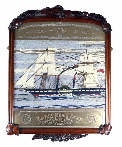 Inventory:  Sailor's Woolwork, Unusual Sailor's Woolwork or Woolie of a Royal Mail Packet Ship, 1880, SOLD &bull;