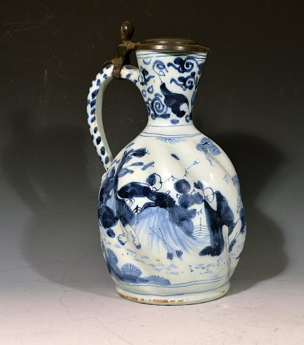 Inventory:  Dutch Delft, 17th Century Dutch Delft Jug and Pewter Cover with Rotherdam Mark, 1680, SOLD &bull;