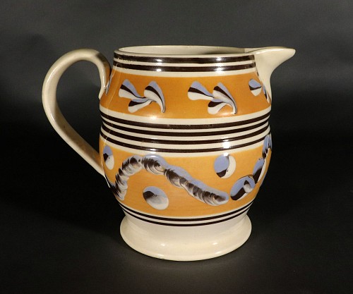Mocha Antique English Pottery Dark Yellow Mocha Jug with Leaf, Earthworm and Cat's Eye SOLD &bull;