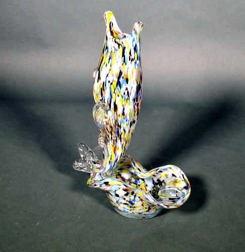 Murano Glass Murano Glass ""End of Day"" Fish Sculpture Ashtray, 1960's. $225
