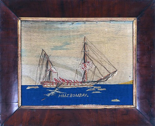 Sailor's Woolwork British Sailor's Woolwork Woolie of Ship HMS Bombay on Fire, 1865 $3,750