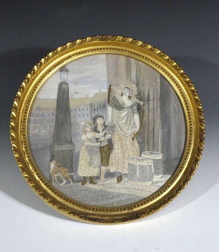 Silkwork Painted Silkwork Picture of a Milkmaid and Children, By V. Shakorley, Circa 1780-1800 SOLD &bull;