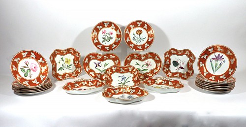 Chamberlain's Worcester Chamberlain's Worcester Porcelain Orange-Ground Twenty Three Piece Botanical Dessert Service, 1800-10 SOLD &bull;