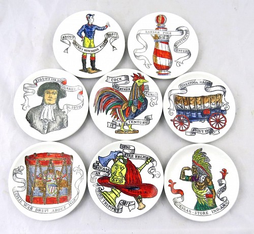 Piero Fornasetti Mid-Century Modern Piero Fornasetti Coaster Set, American Antiques, 1960 SOLD &bull;