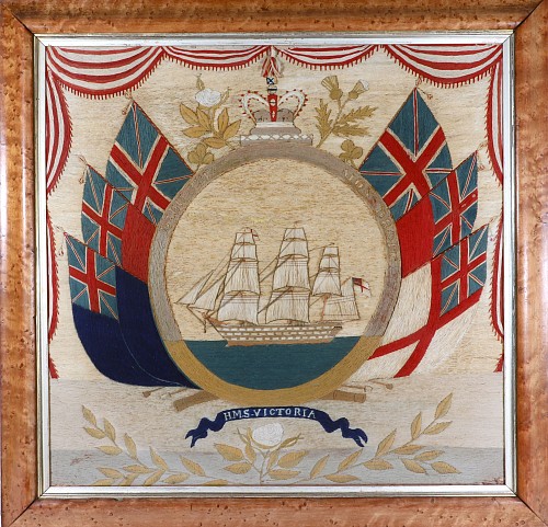 Sailor's Woolwork British Sailor's Flag of Nations Woolwork of HMS Victoria, 1875 SOLD &bull;
