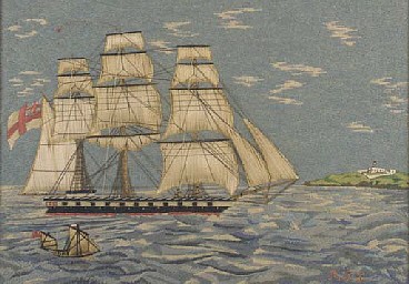 Sailor's Woolwork English Sailor's Woolwork Picture of a Ship, 1875 SOLD &bull;