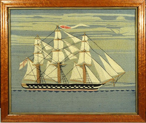 Inventory:  Sailor's Woolwork, British Sailor's Woolwork or Woolie of a Royal Navy Liffey Class Frigate, Circa 1860, SOLD &bull;