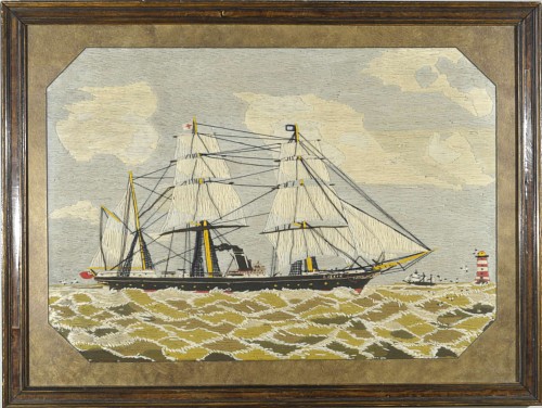 Inventory:  Sailor's Woolwork, English Sailor's Woolwork of The Lissie, Signed JL,, 1865, SOLD &bull;