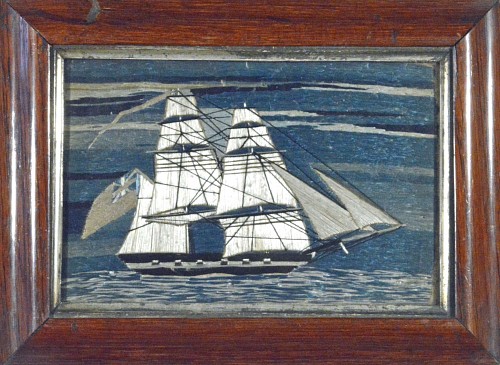 Inventory:  Sailor's Woolwork, Sailor's Silkwork Miniature Picture of a Navy Brig, 1865, SOLD &bull;