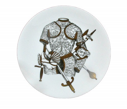 Inventory:  Piero Fornasetti, Vintage Piero Fornasetti Plate with Coats of Armour, Armature Pattern, # 1 in Series, 1960, $550