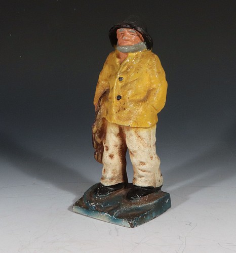 Folk Art American Painted Cast Iron Old Salt Maine Fisherman Doorstop or Bookend, Hubley Manufacturing Company, 1920s SOLD &bull;
