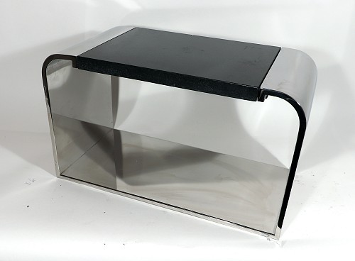Mid-century Modern Stanley Jay Friedman for Brueton Steel and Black Pearl Granite ""Eclipse"" Low Table, 1970s-80s $2,750