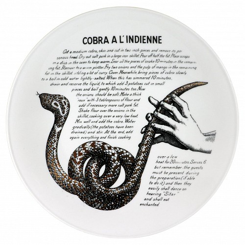 Piero Fornasetti Piero Fornasetti Porcelain Cook Pattern Plate, Cobra a L'Indienne, Made for Fleming Joffe, 1968-74 $775