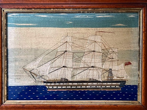 Inventory:  Sailor's Woolwork, British Sailor's Large Woolwork of HMS Brunswick Made by J.H. Miller, Brixton, London, 1865-75, $11,000