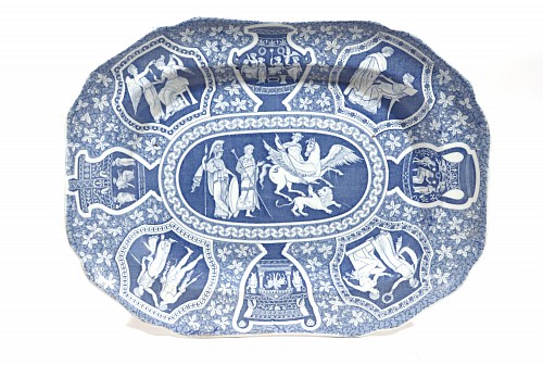 Spode Factory Spode Pottery Neo-classical Greek Pattern Blue  Dish, Bellerephon's Victory Over Chimera, 1810-25 SOLD &bull;