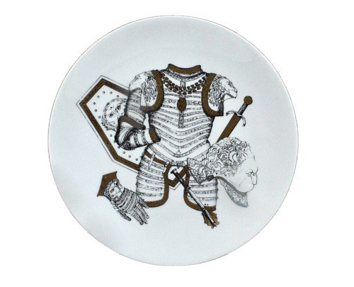 Inventory:  Piero Fornasetti, Piero Fornasetti Porcelain Plate with Antique Armor, Armature Pattern,#4, 1960s, $550