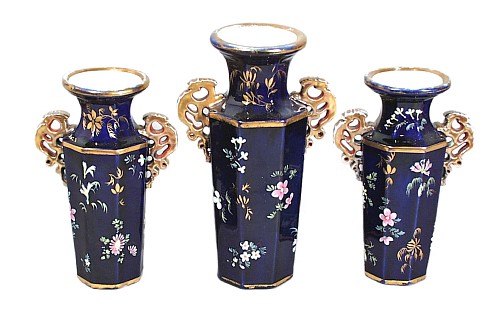 Mason's Ironstone Mason's Ironstone Mazarine Blue Garniture of Three Vases, Circa 1835 $950