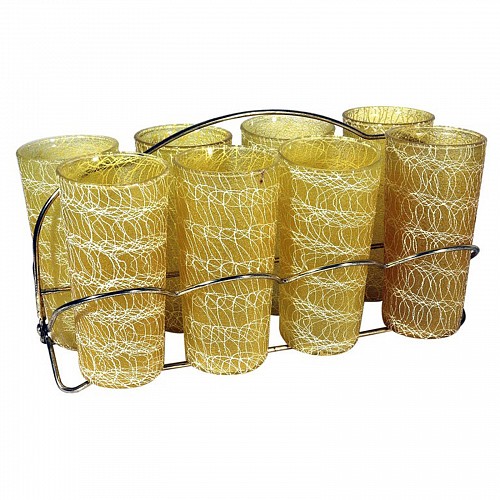 Vintage Vintage Glass Tumblers, Spaghetti String Pattern, Color Craft, Indianapolis, In.,
Set of Eight, 1950s-60s $500