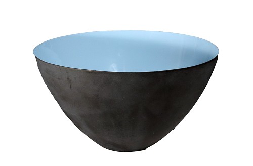 Inventory:  Mid-century Modern, Danish Modern Krenit Bowl in Black Steel and Robins-egg Blue Enamel interior by Herbert Krenchel for Torben &Atilde;rskov & Co., 1950s-early 60s, $250