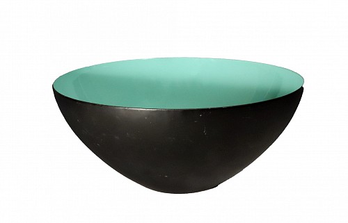 Mid-century Modern Modernist Krenit Black and Aqua Green Enamel Steel Bowl by Herbert Krenchel for Torben &Atilde;rskov & Co., 1950s-early 60s $250