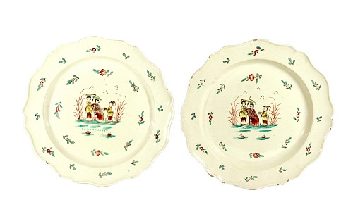 Creamware Pottery English Creamware Large Shaped Chinoiserie Dishes, 1775-85 $3,750