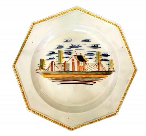 Pearlware Folk Art Fences: Octagonal Prattware Soup Plate, 1810-20 $750