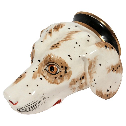 Inventory:  Pearlware, Regency English Pearlware Hound-head Stirrup Cup, 1820, SOLD &bull;