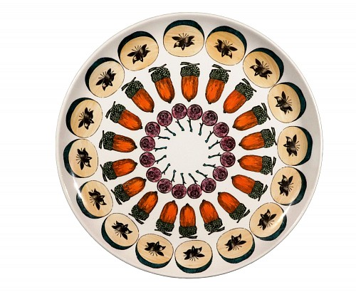 Inventory:  Piero Fornasetti, Piero Fornasetti Ceramic Plate with Giostra Di Frutta Pattern, Number 3 in series, 1955-1960, $750