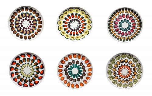 Inventory:  Piero Fornasetti, Piero Fornasetti Porcelain Plates, Giostra di Frutta (Merry-go-round of Fruit), Set of Six, 1950s, $4,800