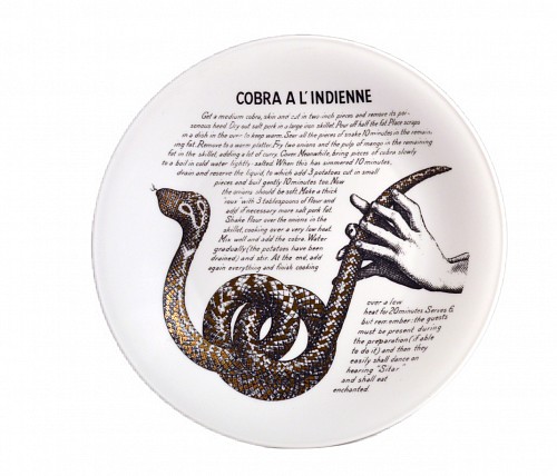 Piero Fornasetti Piero Fornasetti Fleming Joffe Porcelain Recipe Plate- Cobra A L'Indienne, 1960s $650
