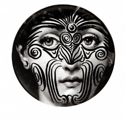 Piero Fornasetti Fornasetti Themes & Variations Porcelain Plate, Number 9, Maori Tatoos, 1990s $795