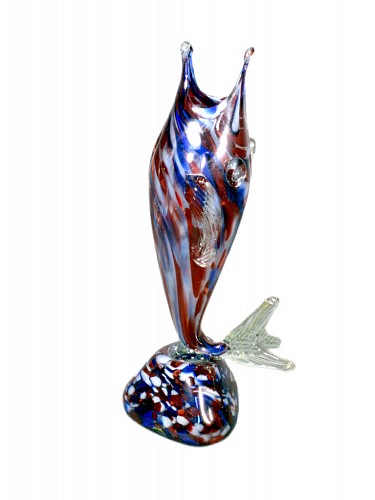 Inventory:  Murano Glass, Murano Glass End of Day Standing Fish Sculpture, 1960's, $150
