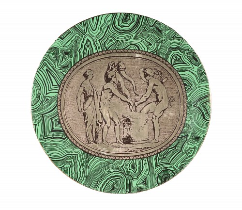 Piero Fornasetti Piero Fornasetti Neo-classical Porcelain Green Malachite Cammei (Cameo) Plate, 20th Century $600