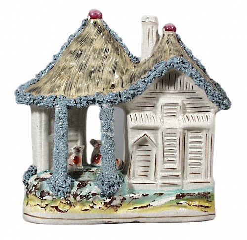 Inventory:  Staffordshire, Antique Staffordshire Pottery Model of a Cottage, Circa 1850, $450