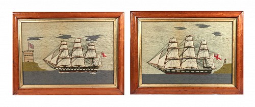 Sailor's Woolwork Nautical Folk Art: British Sailor's Woolwork of a Royal Navy Ship, 1870 $15,000