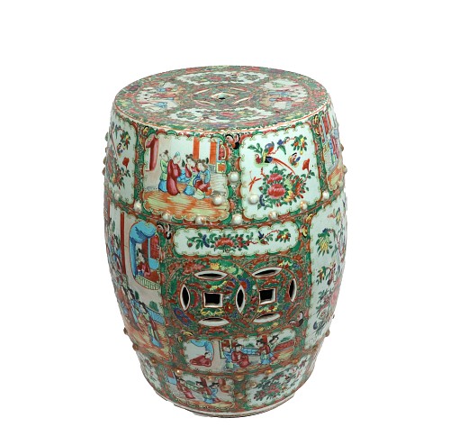 Inventory:  Chinese Export Porcelain, Chinese Export Porcelain Rose Medallion Garden Seat, Mid-19th Century, $4,500