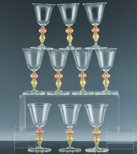 Inventory:  Murano Glass, Murano Art Glass Wine Glasses-Set of Ten, 1960s