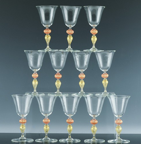 Inventory:  Murano Glass, Murano Art Glass Wine Glasses-Set of Twelve, 1960s