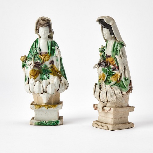 Chinese Porcelain Chinese Kangxi Biscuit Porcelain Guanyin Figures, 1710 $1,250