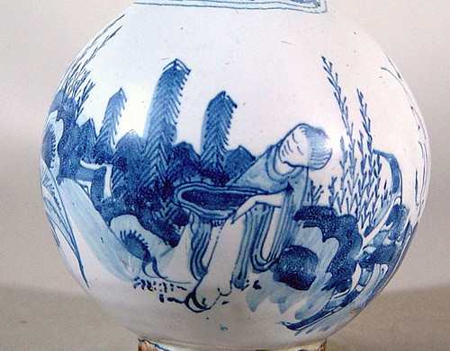 German Faience 17th-century Frankfurt German Faience Blue & White Chinoiserie Bottle Vase, Circa 1680-90 $950