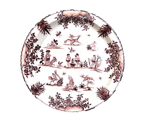 Inventory:  Edme Samson et Cie, Paris,, French Faience Massive Shallow Basin in the style of Moustiers, Edme Samson et Cie, Paris, Circa 1885, $3,000