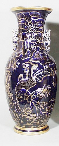 Inventory:  Mason's Ironstone, Mason's Ironstone Chinoiserie Mazarine Large Blue Vase, Circa 1835-40, $2,200