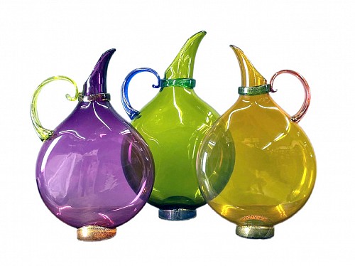 American Glass Art Glass Hand Blown Flat Transparent Glass Pitchers, Set of Three. Nine Iron Studios, Pa., 2007 $3,000